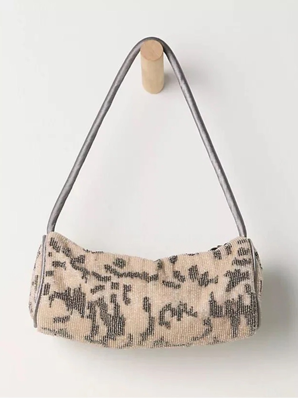 Free People Beaded Barrel Shoulder Bag in Beige and Gray
